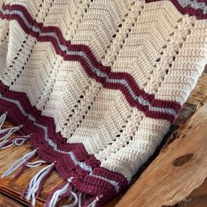 Handmade Crocheted Blanket Afghan Cream 60x120 Vintage